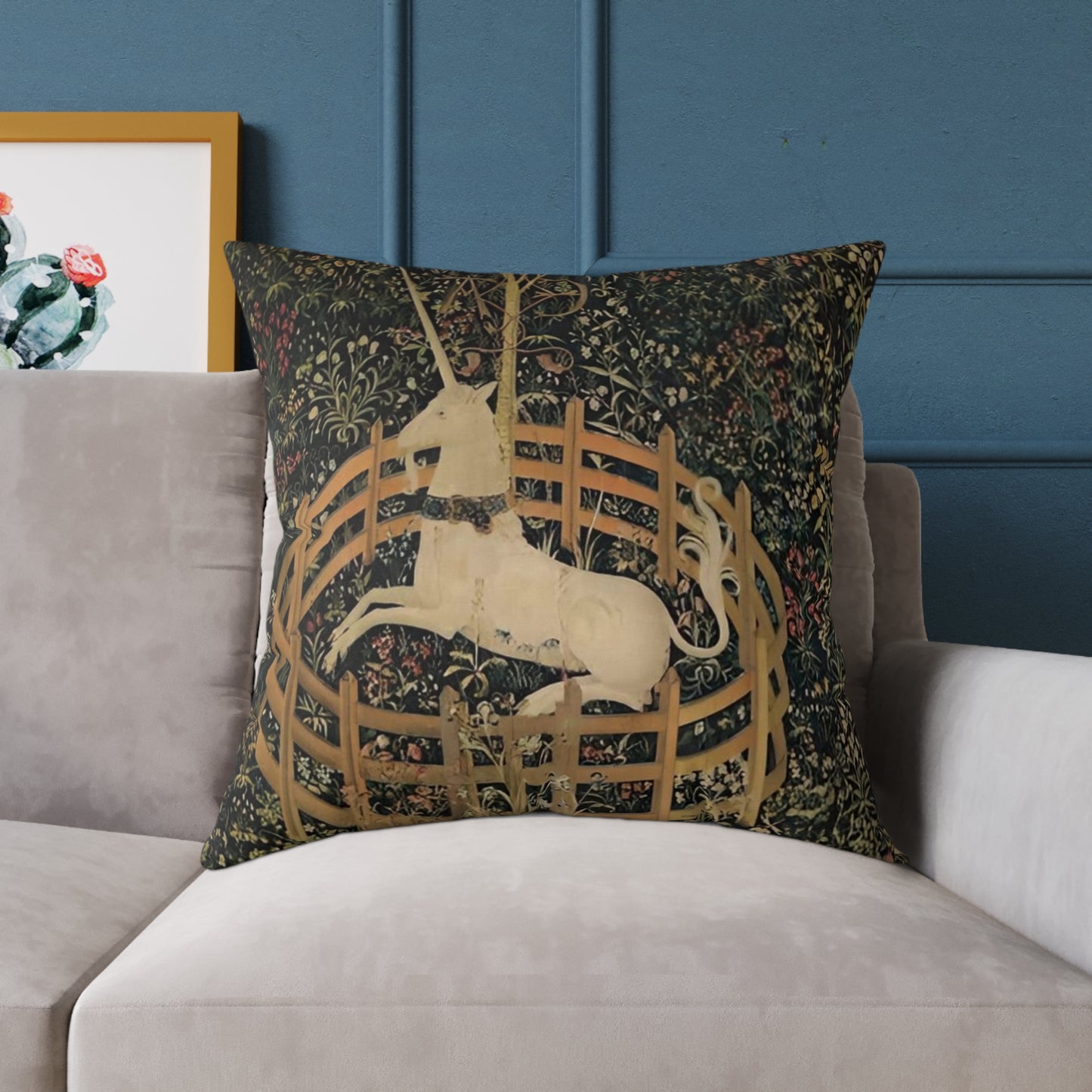 Unicorn Resting in a Garden Square Poly Canvas Pillow