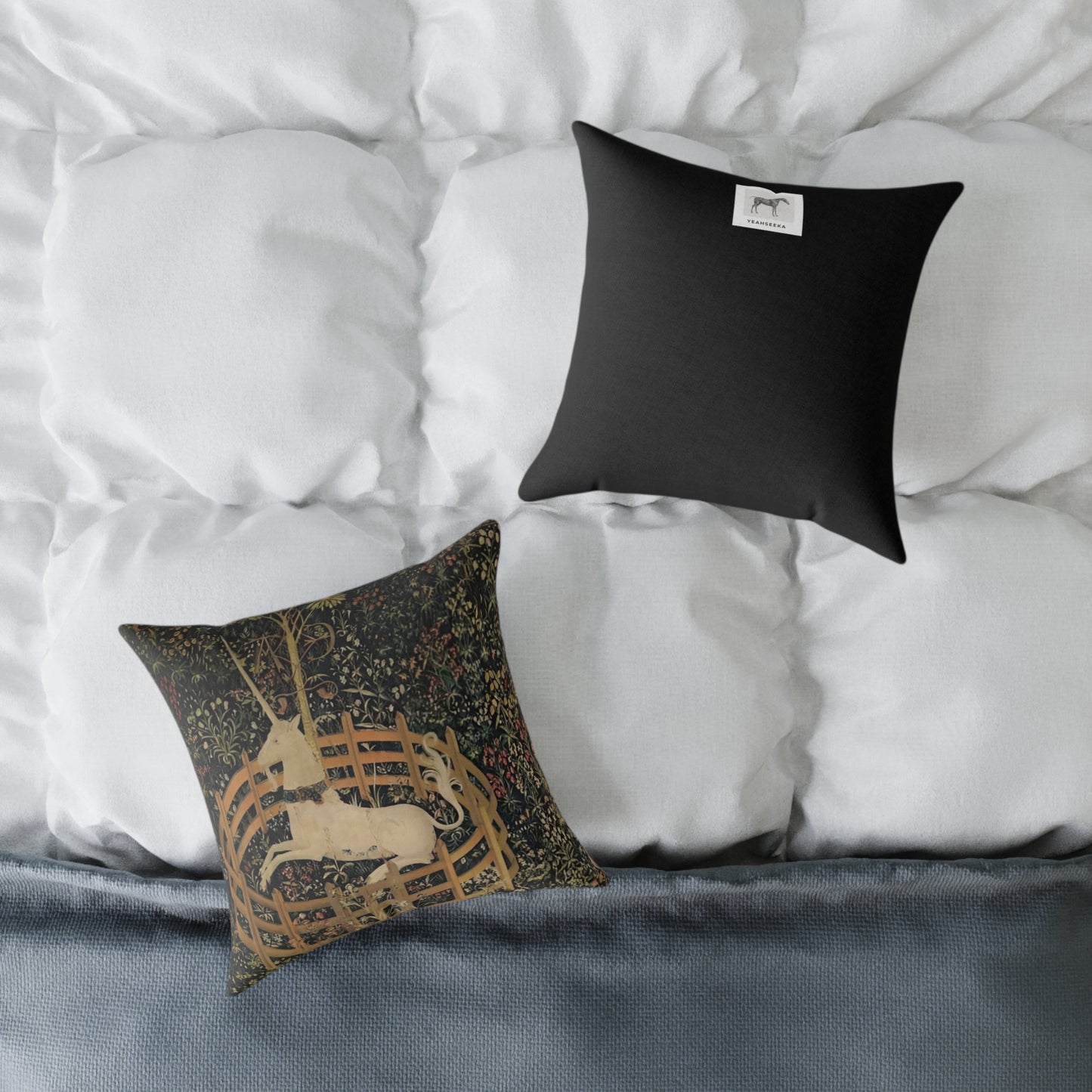 Unicorn Resting in a Garden Square Poly Canvas Pillow