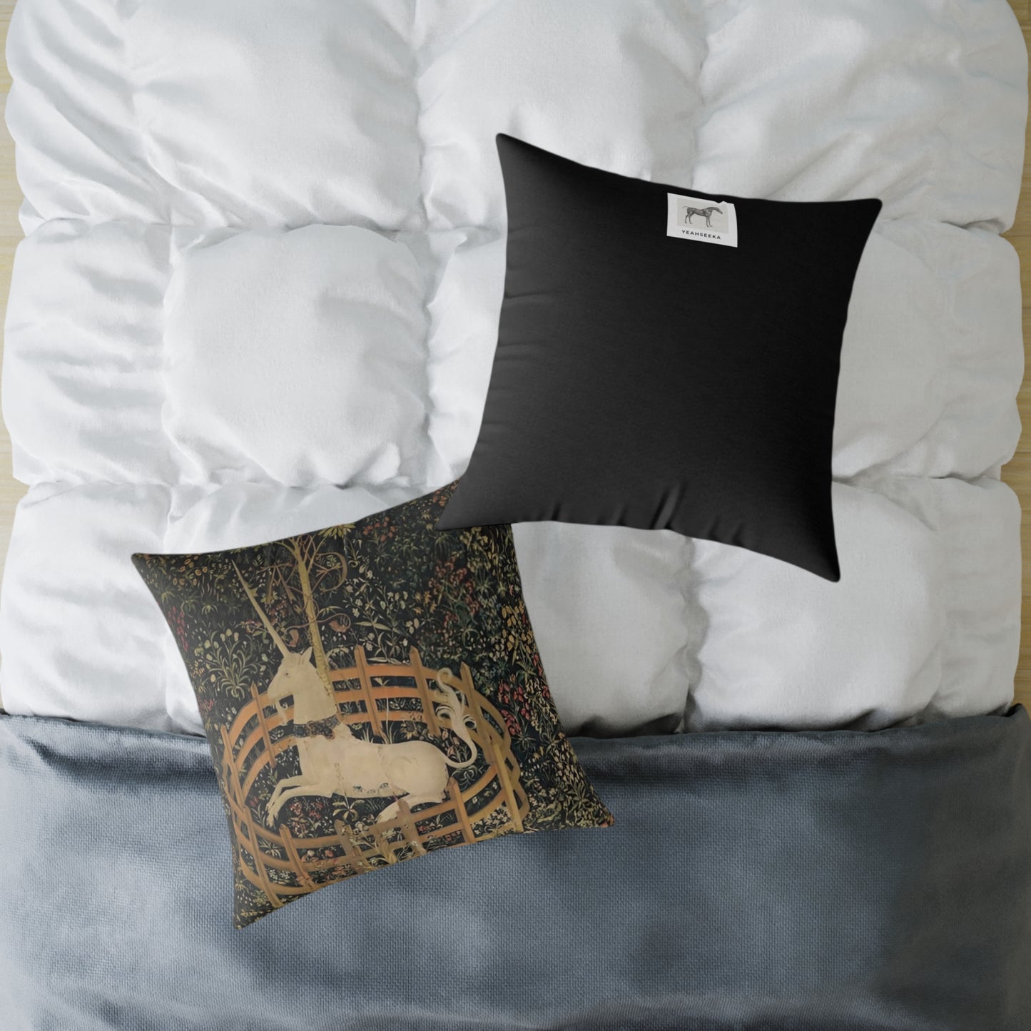 Unicorn Resting in a Garden Square Poly Canvas Pillow