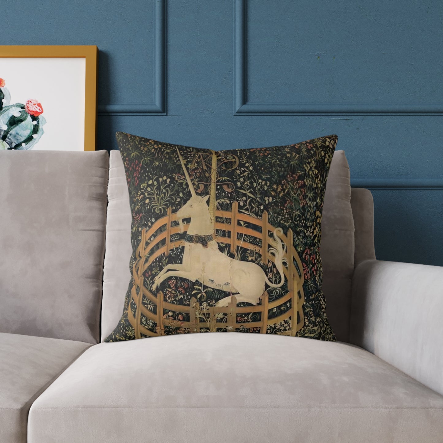 Unicorn Resting in a Garden Square Poly Canvas Pillow