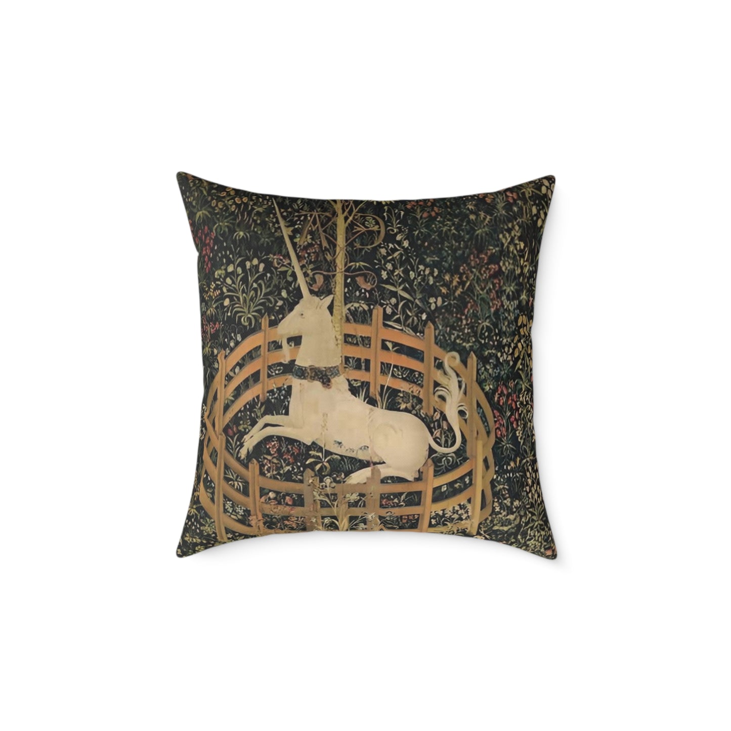 Unicorn Resting in a Garden Square Poly Canvas Pillow