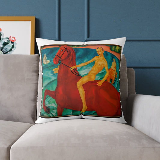 Bathing the Red Horse throw pillow