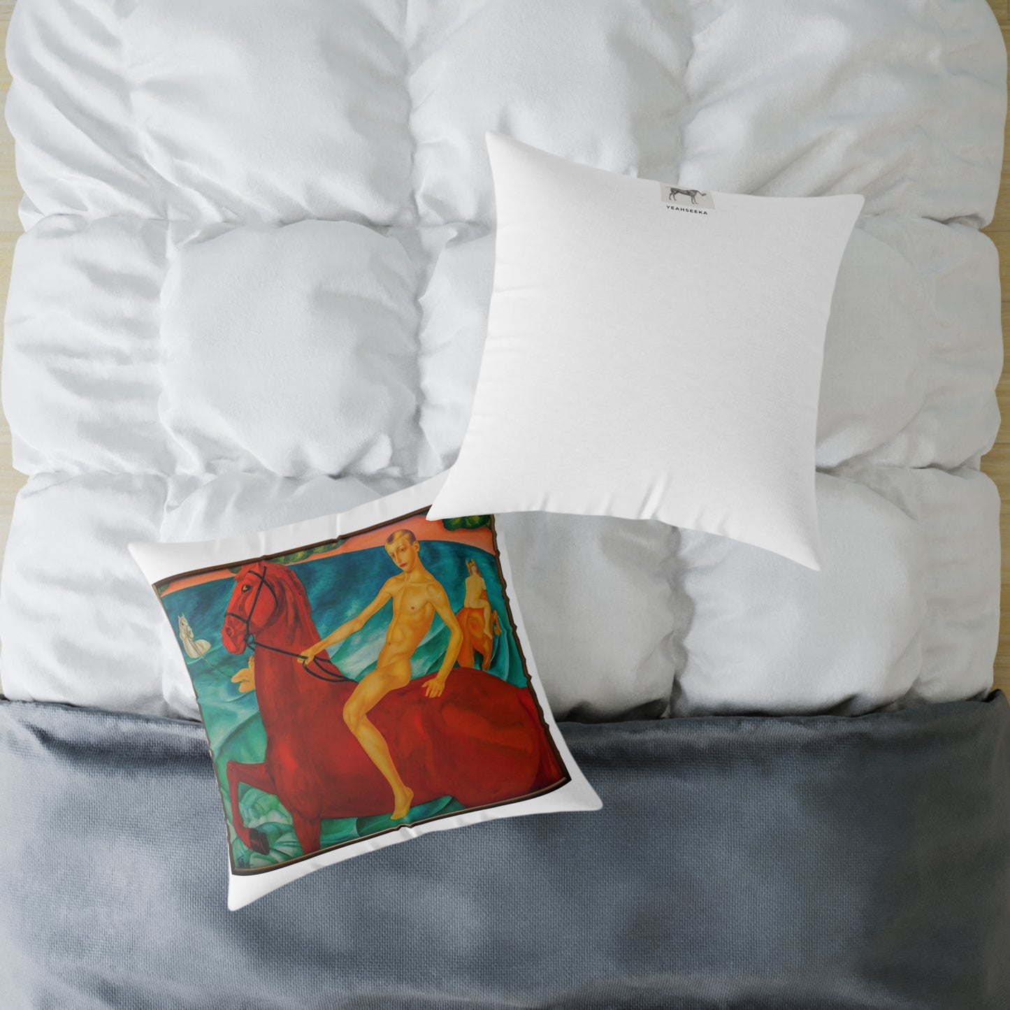 Bathing the Red Horse throw pillow