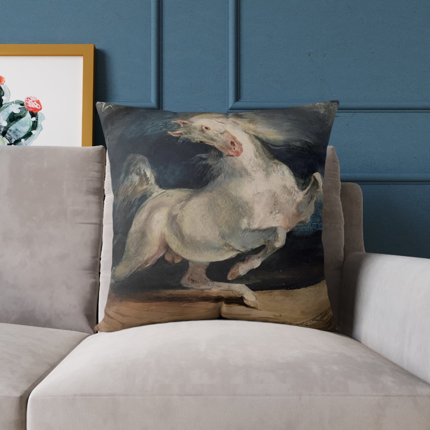 Horse Frightened by Lightning Square Pillow