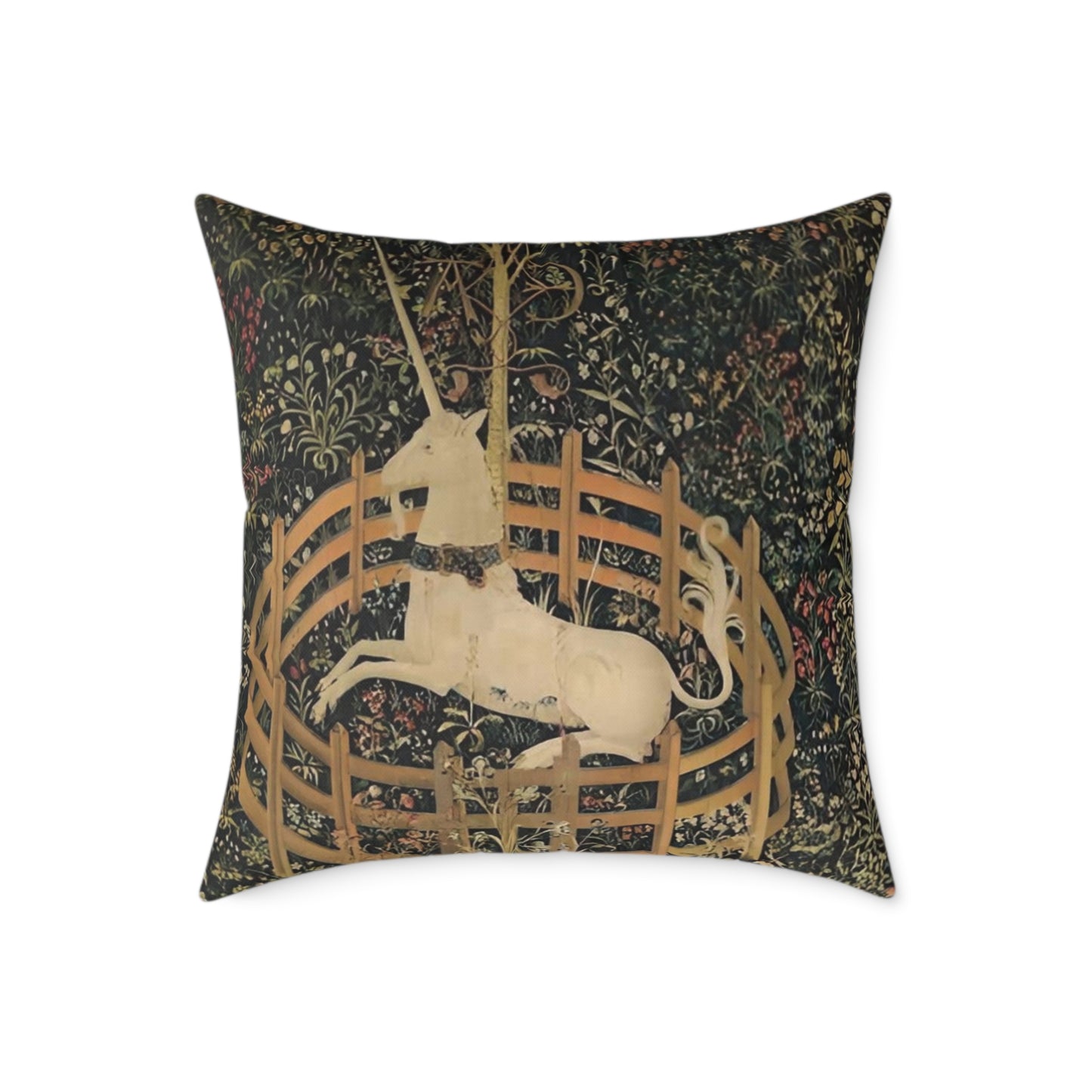 Unicorn Resting in a Garden Square Poly Canvas Pillow