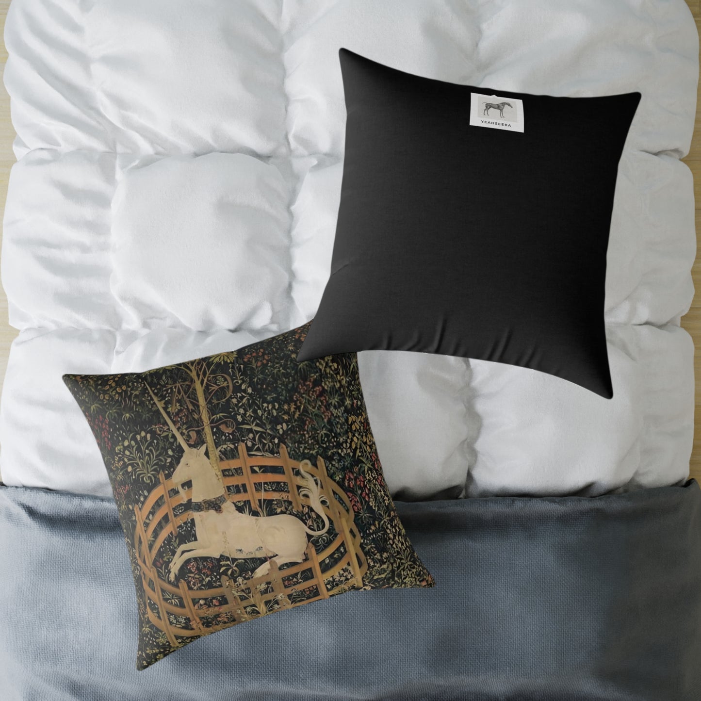 Unicorn Resting in a Garden Square Poly Canvas Pillow