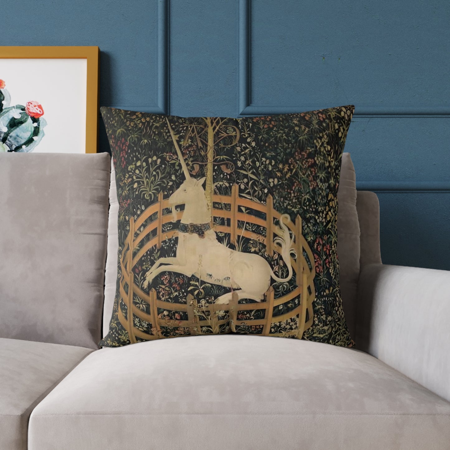 Unicorn Resting in a Garden Square Poly Canvas Pillow