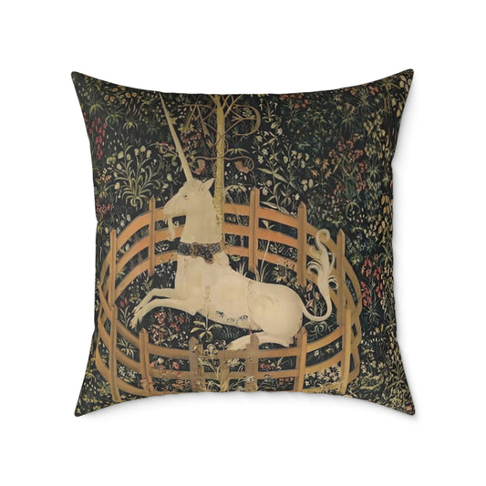 Unicorn Resting in a Garden Square Poly Canvas Pillow