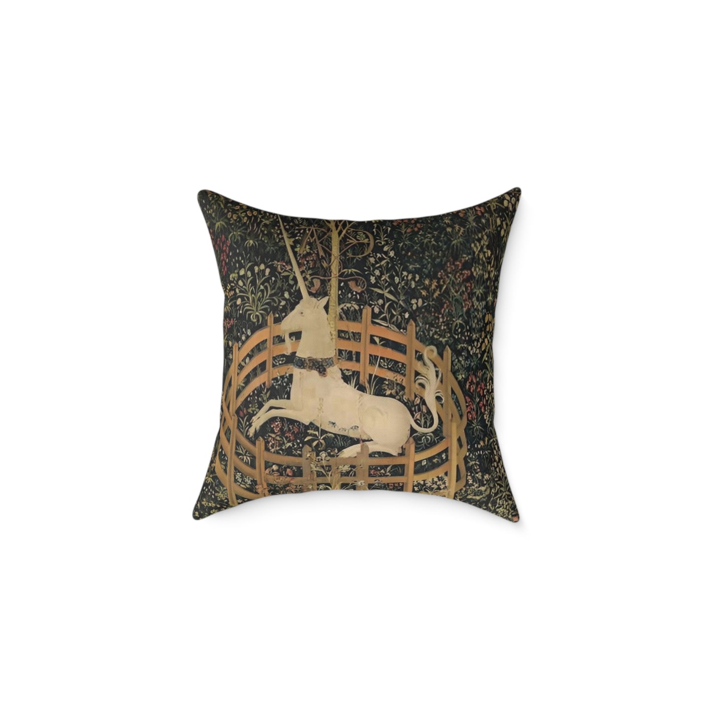 Unicorn Resting in a Garden Square Poly Canvas Pillow